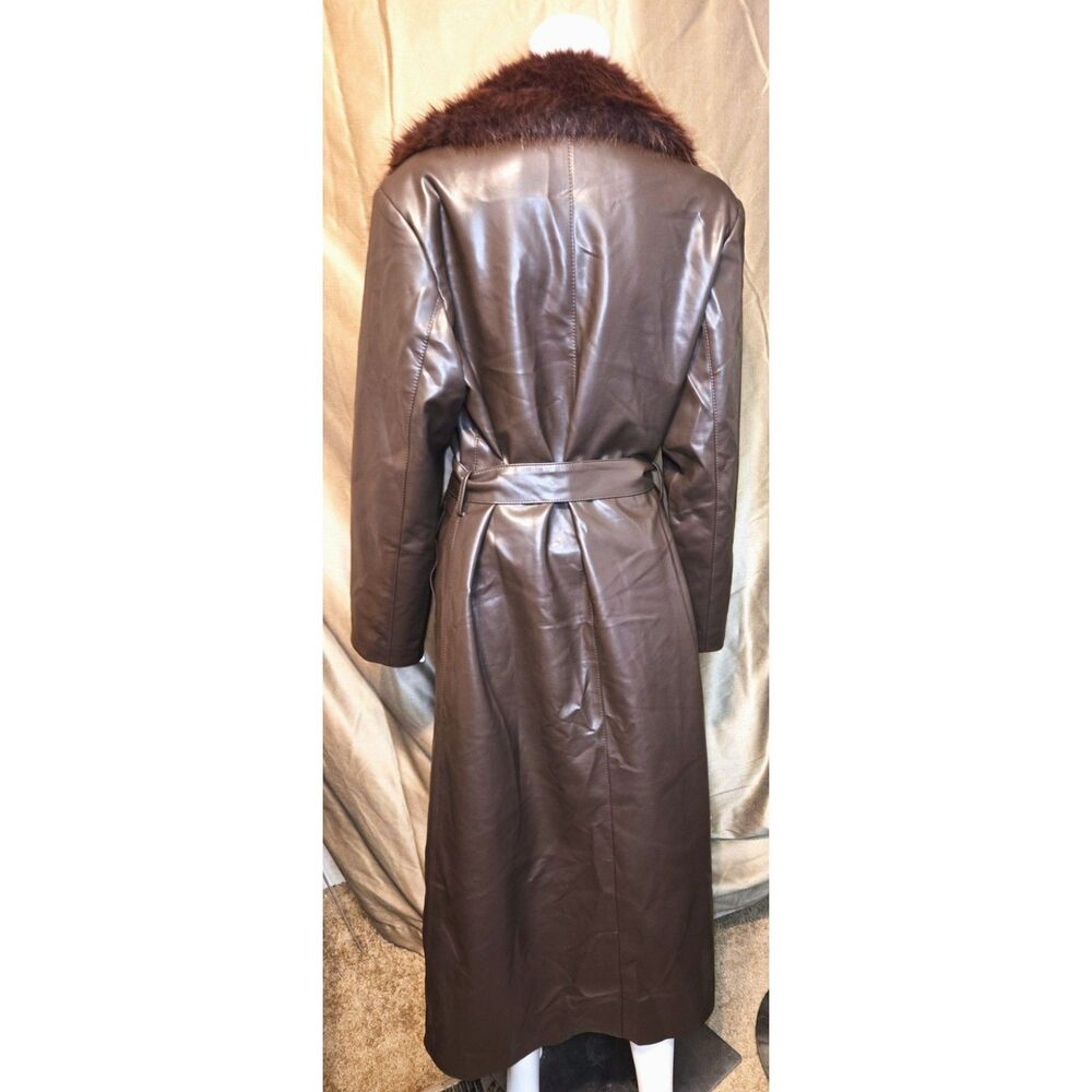 NWT Angel Wings by Lucy MacGill Faux Leather Fur Collar Trench Coat – Size M/L - Picture 4 of 9